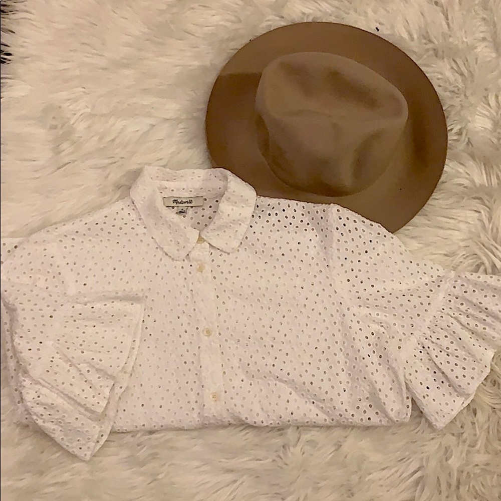 Eyelet bell sleeve blouse